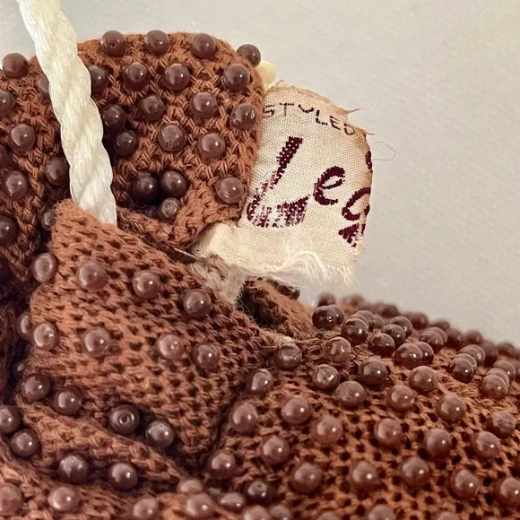 Elegant Cream-Brown Beaded Women's Bag - Picture 9 of 10